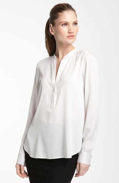 Vince Oversized Silk Blouse in White | Lyst