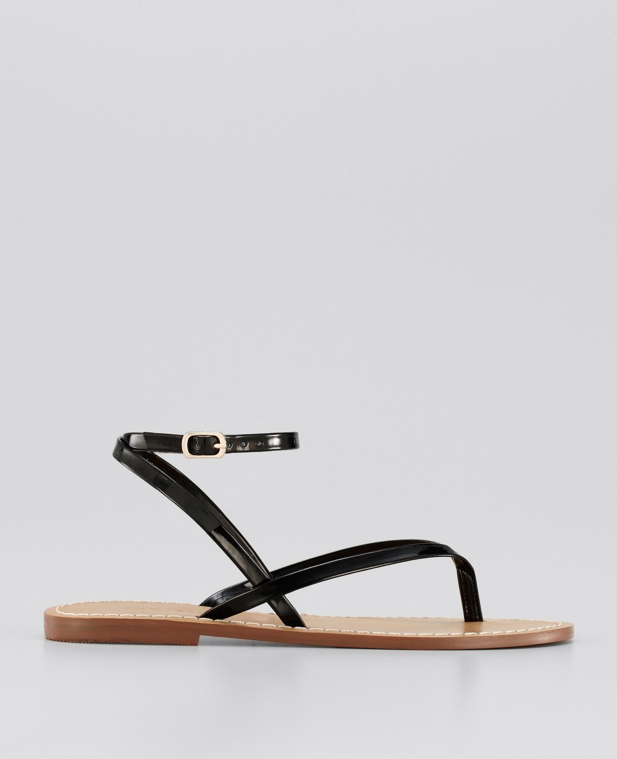 Ann taylor Camille Patent Ankle Strap Flip Flops in Black | Lyst