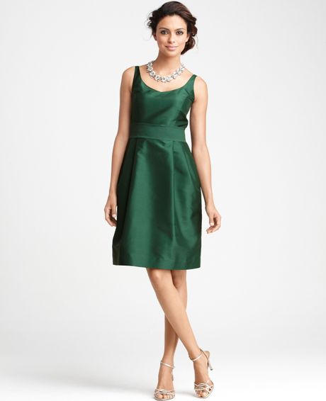 Ann Taylor Silk Dupioni Vneck Bridesmaid Dress in Green (bottle green ...