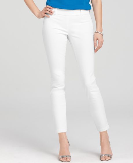 Ann Taylor Side Zip Cropped Denim Jeans in White | Lyst