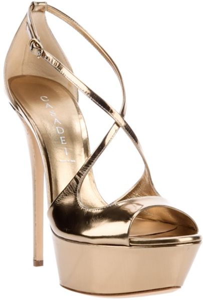 Casadei Open Toe Platform Sandal in Gold | Lyst