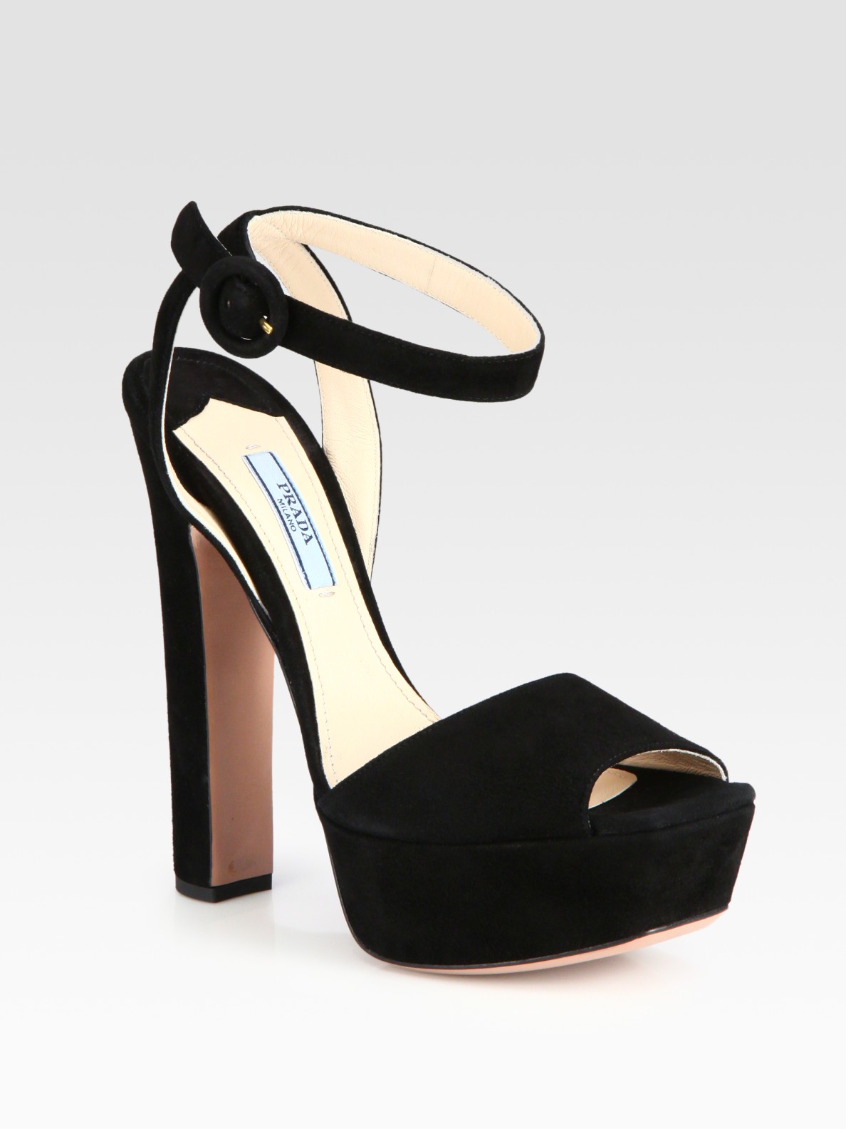 Lyst - Prada Suede Platform Sandals in Black