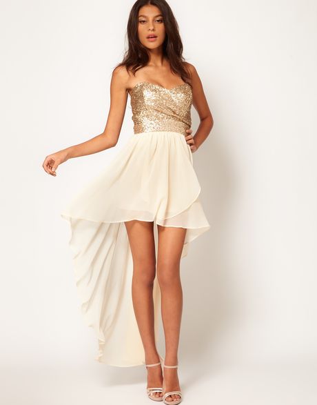 Tfnc Dress with Sequin Bandeau and Hi Lo Skirt in Beige ...