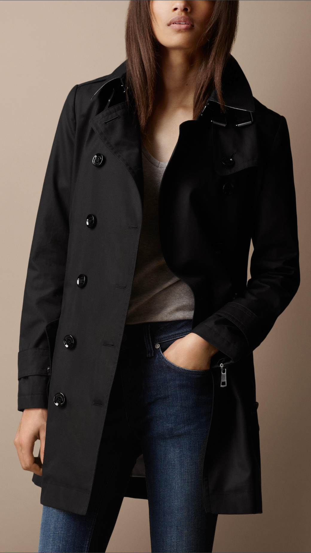 Lyst - Burberry Brit Midlength Cotton Zip Cuff Trench Coat in Black