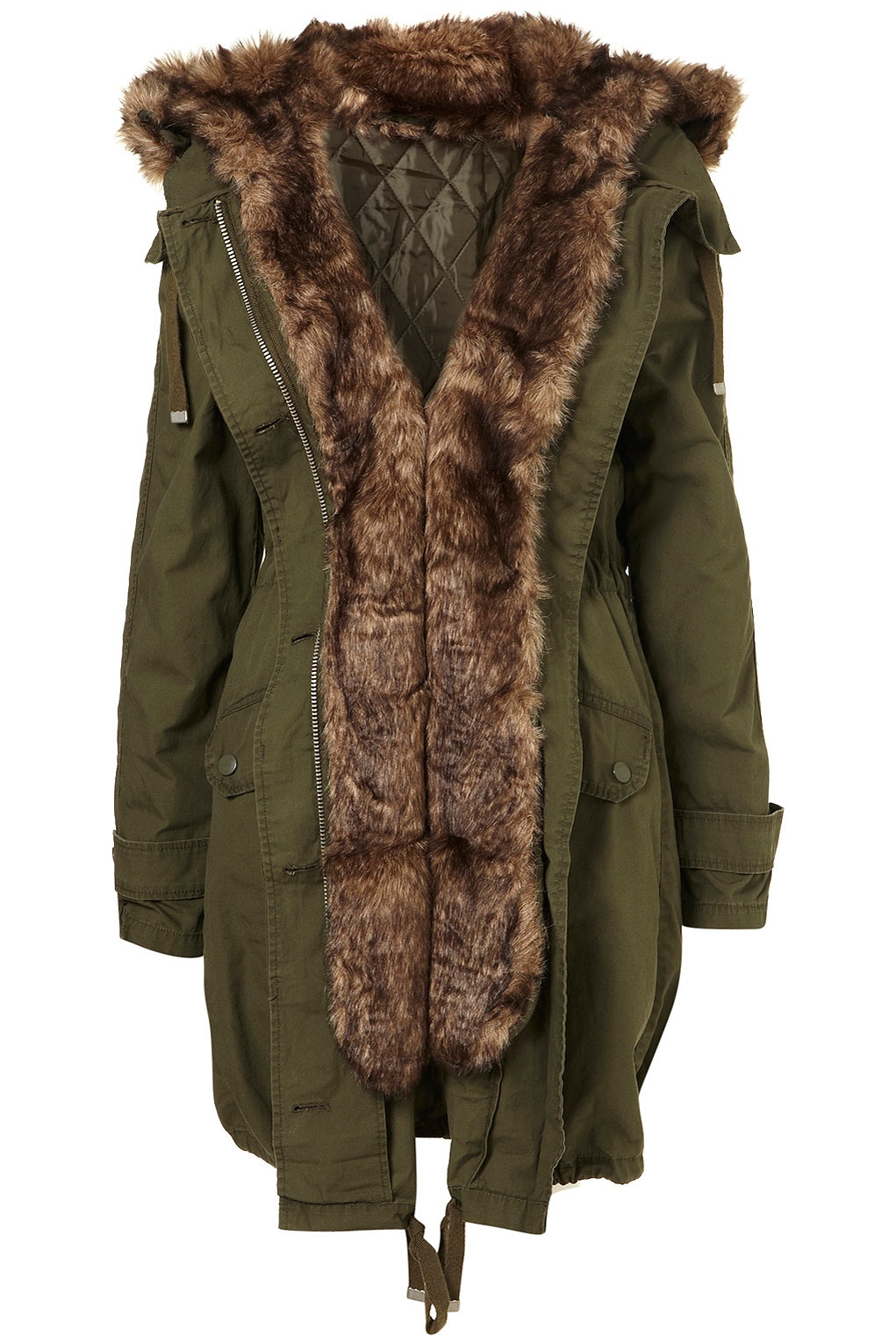 Lyst Topshop Fur Lined Parka In Green 