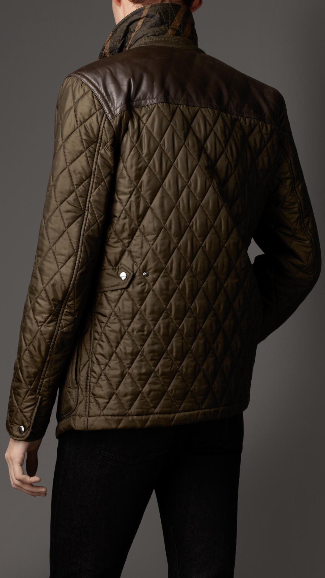 Lyst - Burberry Leather Panel Quilted Jacket in Green for Men