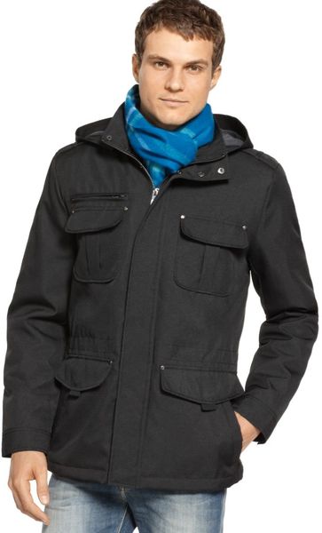 Kenneth Cole Reaction Coated Ottoman Hooded Parka in Black for Men | Lyst