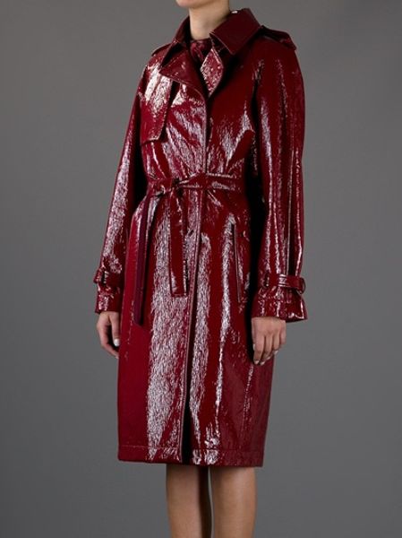 Lanvin Shiny Finish Trench Coat in Red | Lyst