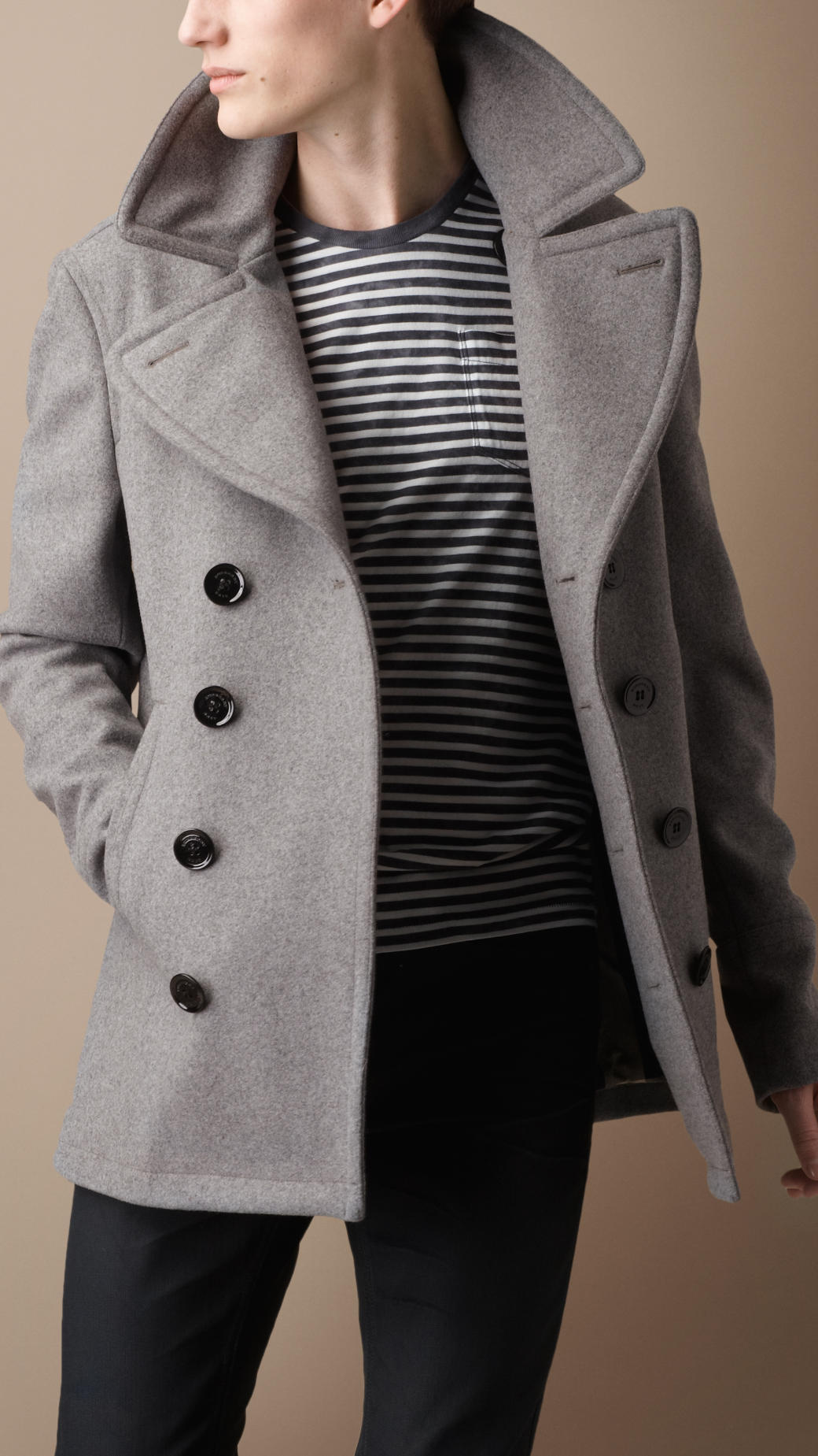 Lyst - Burberry Brit Wool Blend Pea Coat in Gray for Men