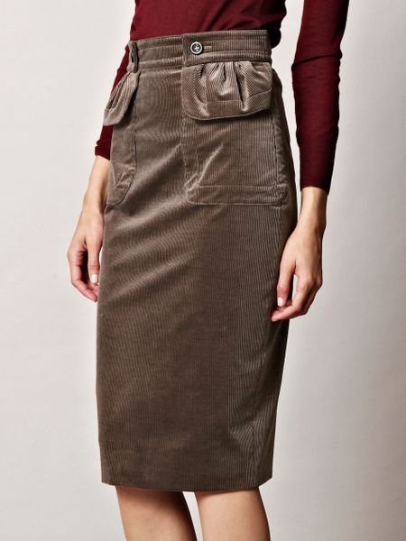 Burberry Prorsum Corduroy Pencil Skirt in Brown | Lyst