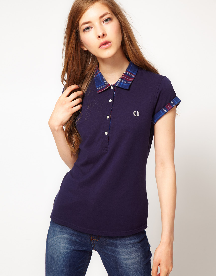 Lyst - Fred perry Polo Shirt with Contrast Tartan Collar in Blue
