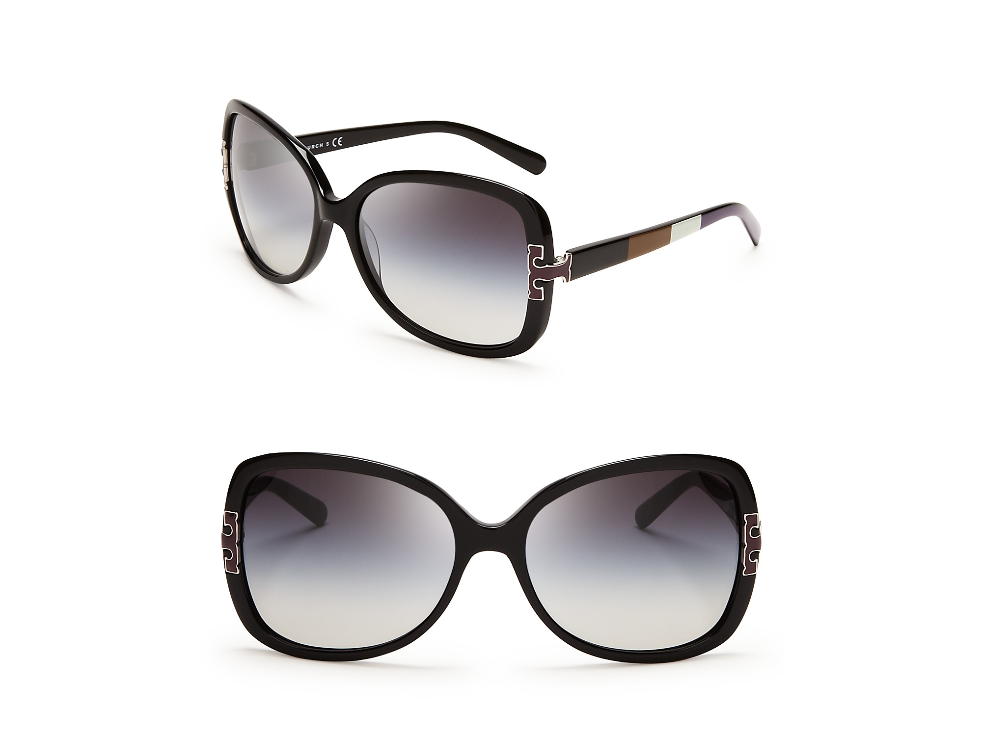 Tory burch Colorblocked Logo Oversized Sunglasses in Black | Lyst