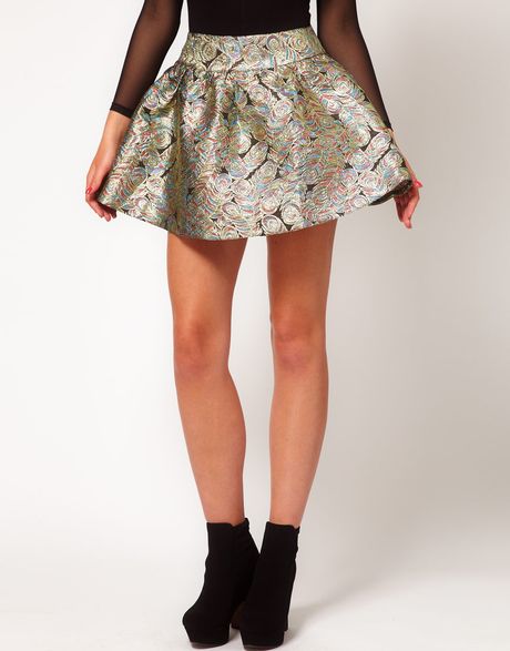 Asos Collection Asos Mini Skirt in Metallic Jacquard in Gold | Lyst