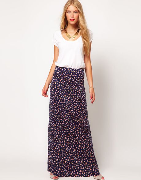 Asos Collection Asos Maxi Skirt in Floral Print in Purple (multi) | Lyst