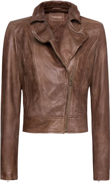 Mango Leather Biker Jacket in Brown (ma) | Lyst