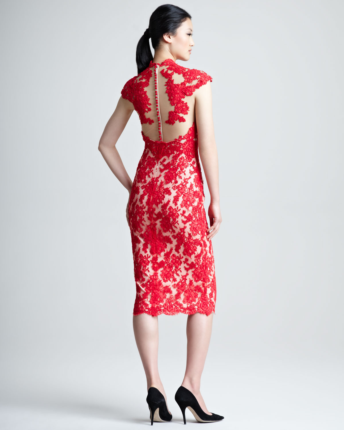 Lyst Marchesa Lace Cocktail  Dress  in Red 