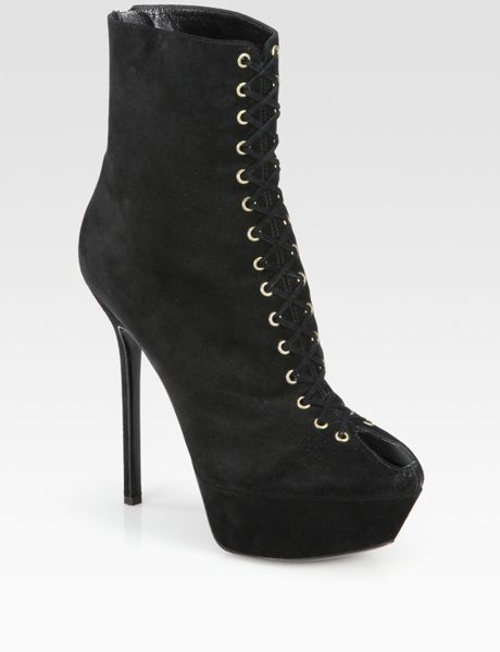 Sergio Rossi Suede Laceup Platform Ankle Boots in Black | Lyst