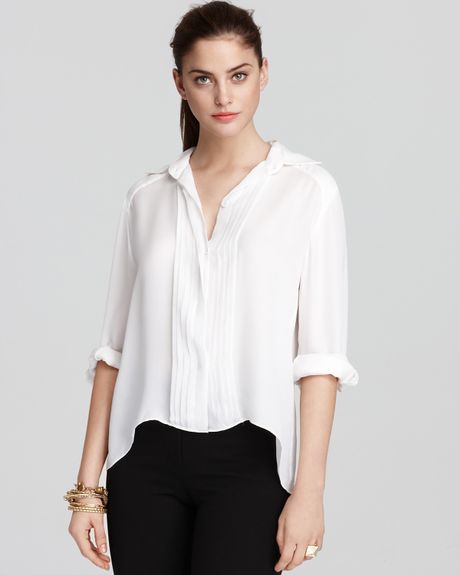 Alice + Olivia Blouse Pintuck Loose in White | Lyst