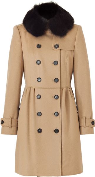 Burberry Camel Cashmere Wool Coat with A Removable Fur Collar in Beige ...