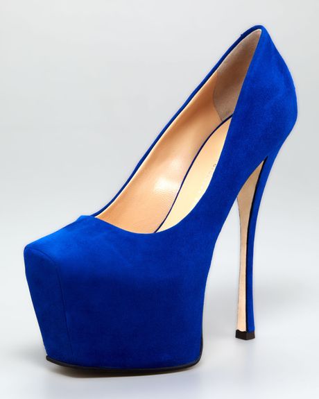 Giuseppe Zanotti Exaggerated Platform Suede Pump in Blue