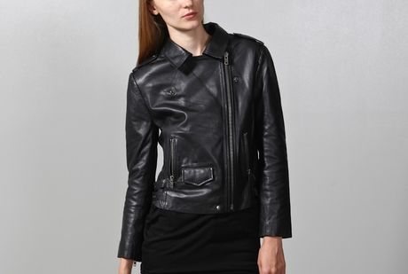 Oak Womens Leather Rider Jacket in Black | Lyst