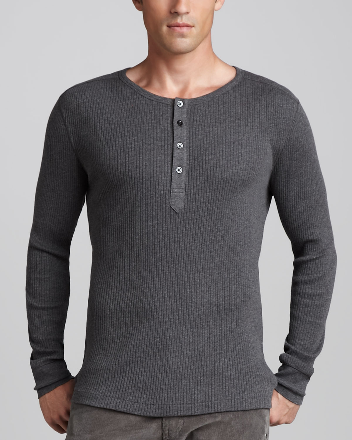 Ralph lauren black label Ribbed Henley in Gray for Men Lyst