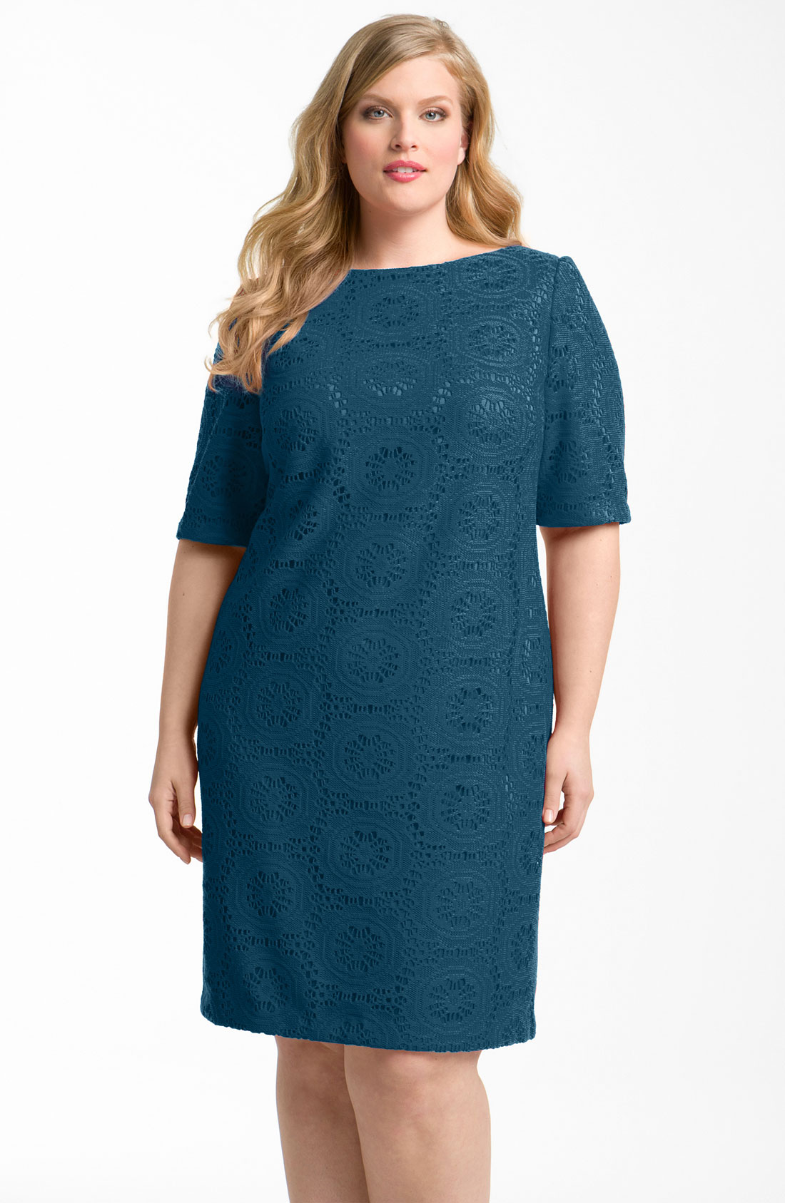 Adrianna Papell Crochet Shift Dress in Blue (dark teal) | Lyst