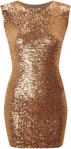 John Zack All Over Sequin Cut Out Back Dress in Gold (Rose Gold) | Lyst