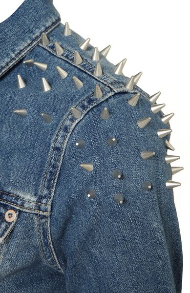 Moto Moto Shoulder Spike Denim Jacket in Blue (mid stone) | Lyst