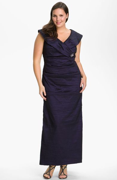 Alex Evenings Ruched Portrait Collar Taffeta Gown in Purple | Lyst