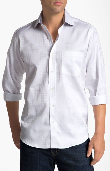Bugatchi Uomo Classic Fit Sport Shirt in White for Men | Lyst
