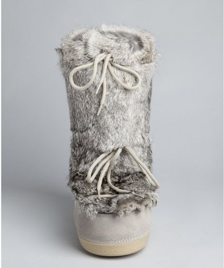 Fendi Grey Leather and Fur Moon Boots in Gray (grey) | Lyst