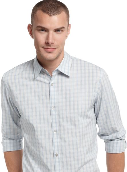 Calvin Klein Long Sleeve Plaid Shirt in White for Men | Lyst