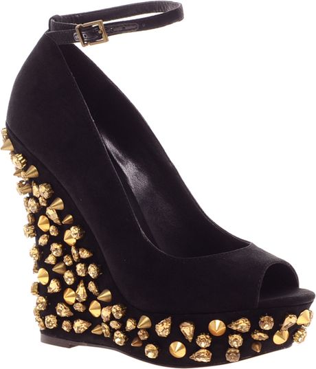 Carvela Kurt Geiger Gigi Studded Wedges in Black | Lyst