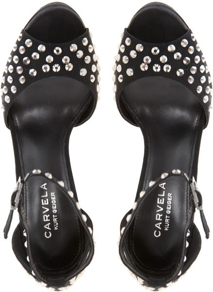 Carvela Kurt Geiger Gogo Jewelled Peep Toe Platform Shoes in Black | Lyst