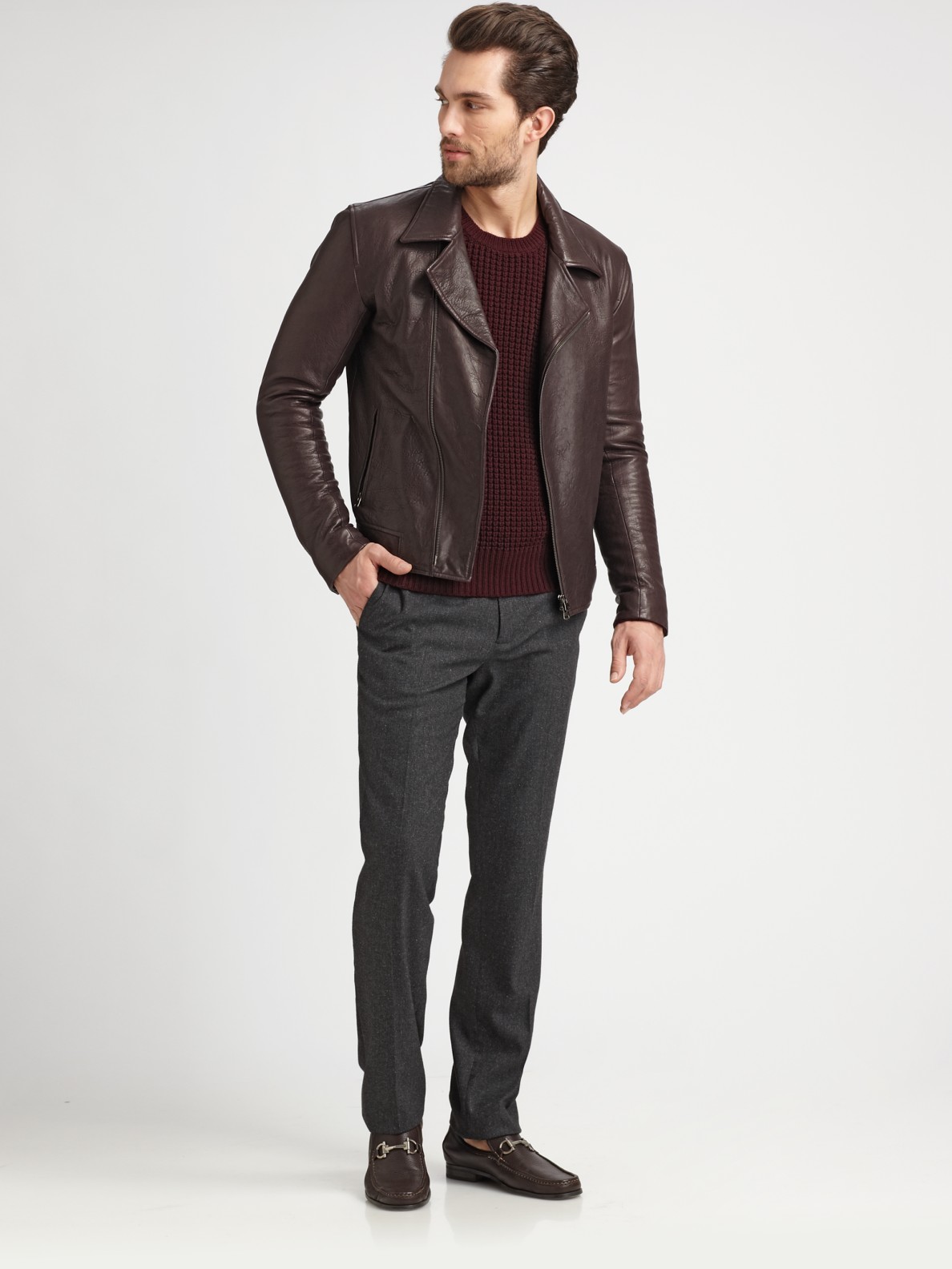 Theory Lambskin Leather Jacket in Brown for Men - Lyst