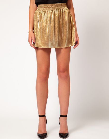 Asos Skater Skirt in Metallic in Gold | Lyst