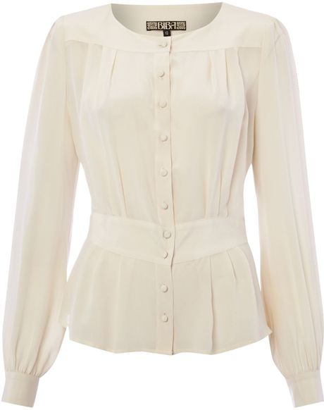 Biba Silk Fitted Blouse in White (ivory) | Lyst