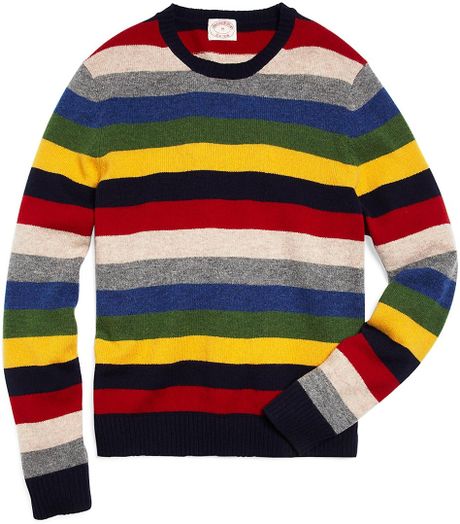 Brooks Brothers Lambs Wool Multi Stripe Crew Neck Sweater in Multicolor ...