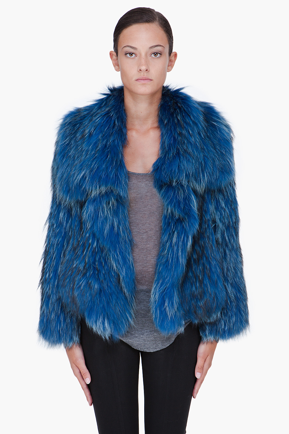 Lyst - Co. Raccoon Fur Coat in Blue