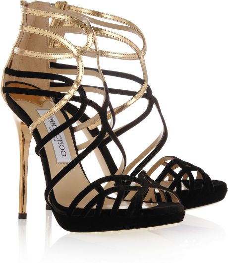 Jimmy Choo Melvin Velvet and Metallic Leather Sandals in Gold (black ...