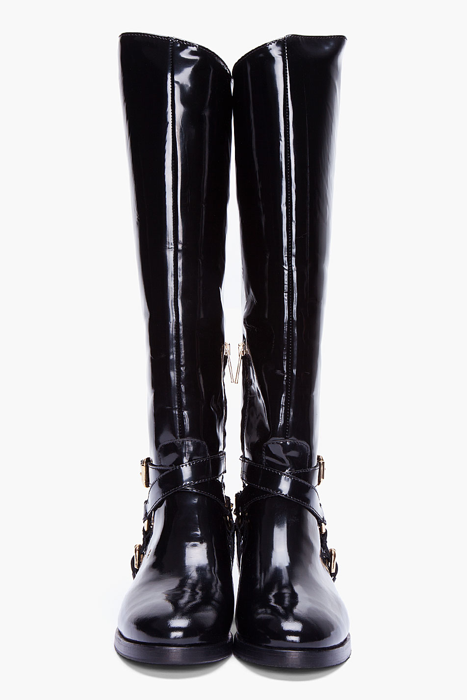 Lyst Mcq Black Patent Riding Boots in Black