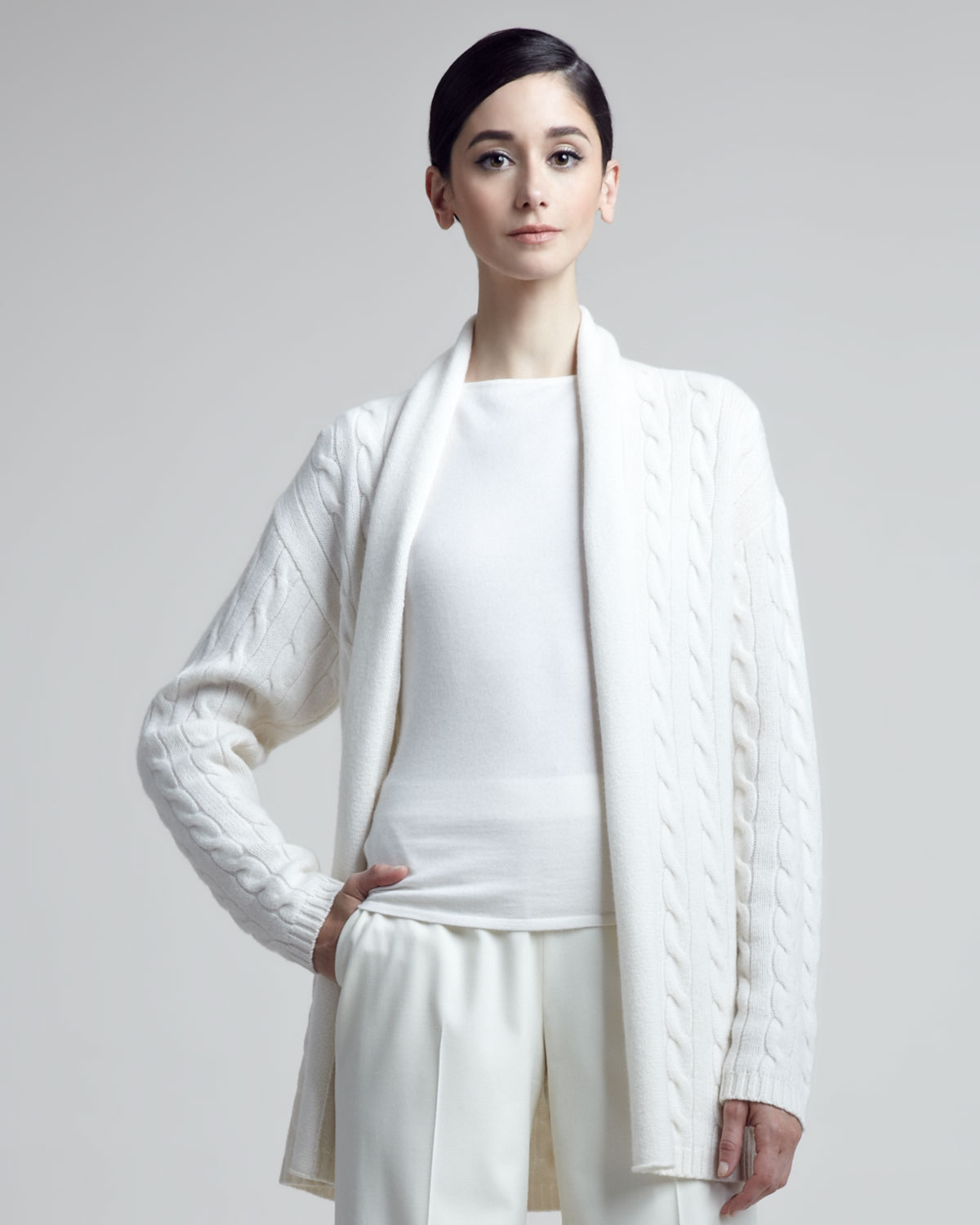 ralph lauren white cable knit cardigan