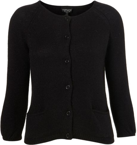 Topshop Knitted Fluffy Pocket Cardigan in Black | Lyst