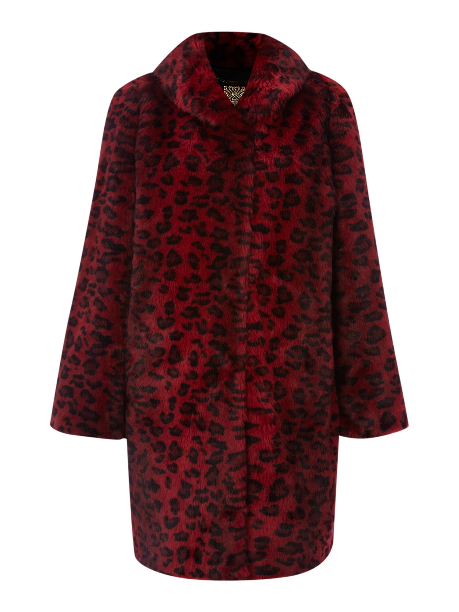 Biba Leopard Portobello Fur Coat in Red (black & red) | Lyst