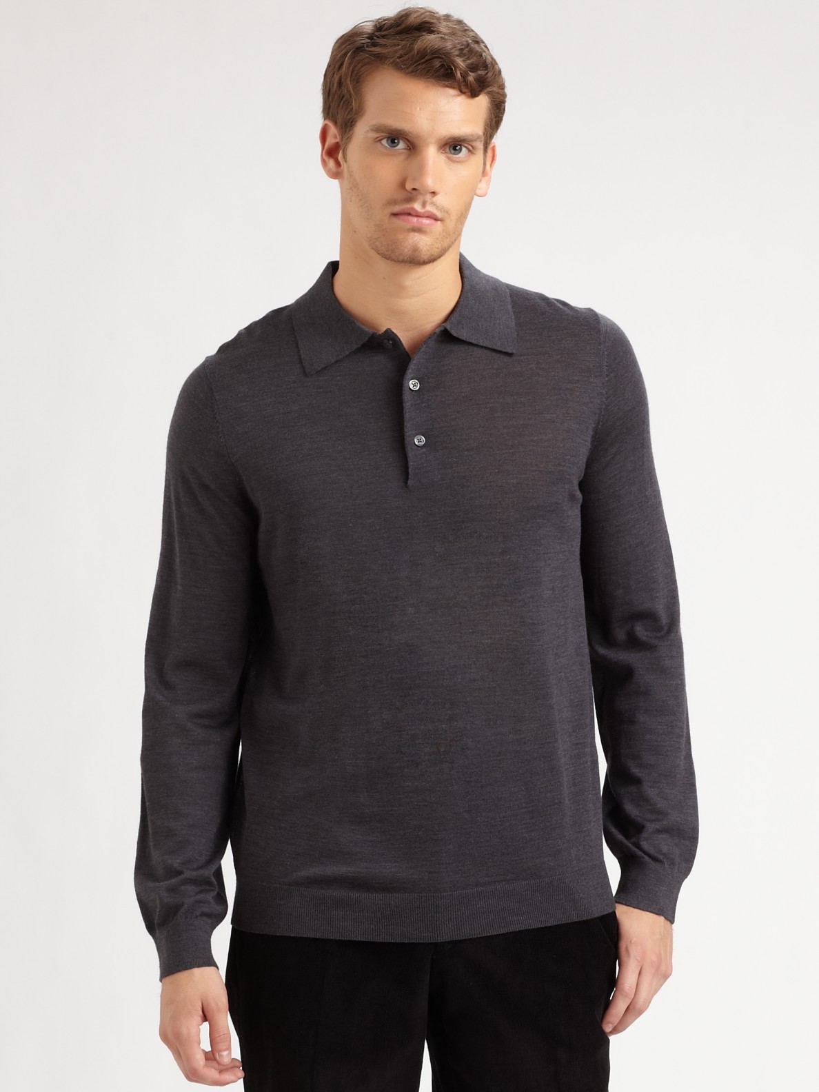 Saks Fifth Avenue Knit Polo in Gray for Men (charcoal) | Lyst