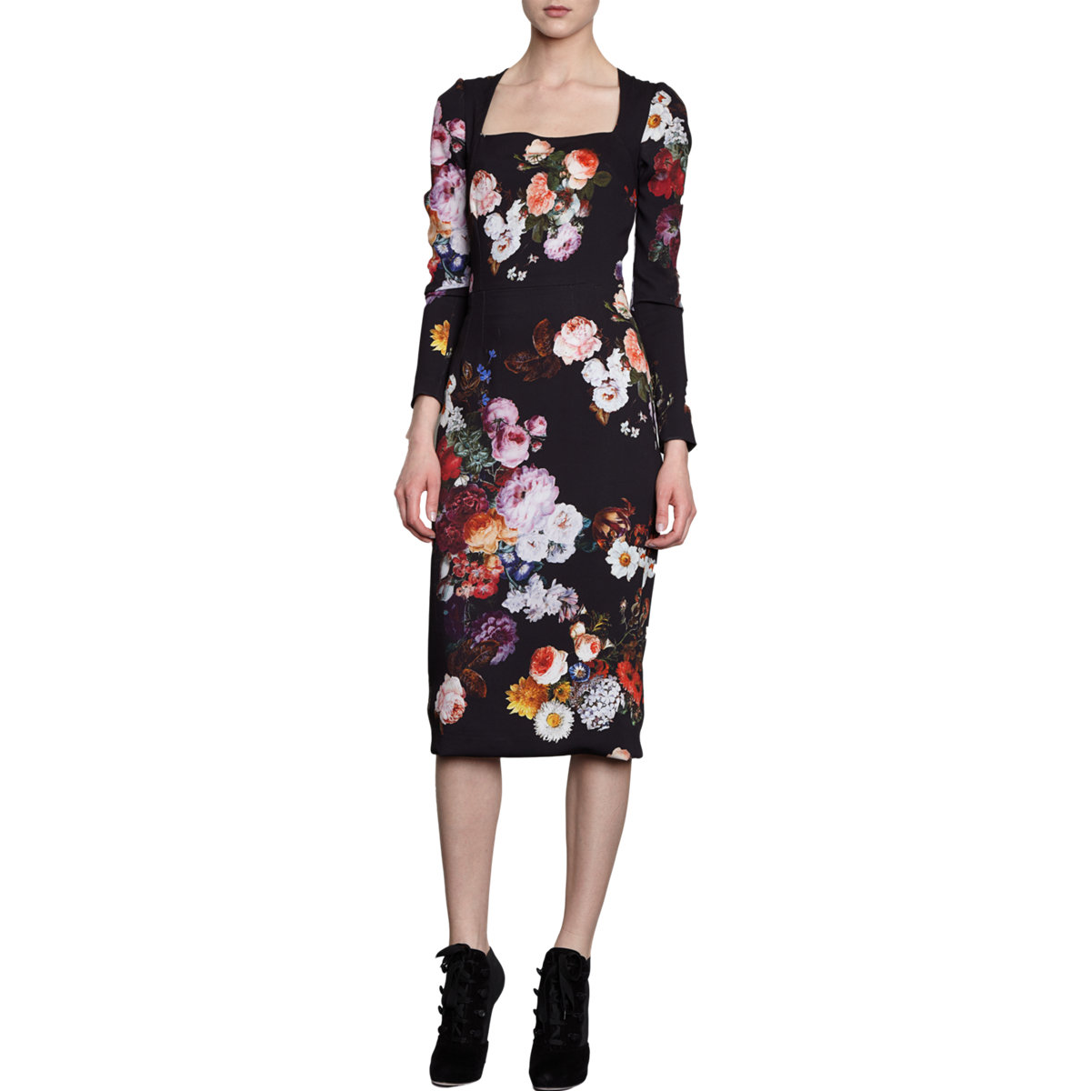 Dolce & Gabbana Floral Long Sleeve Dress in Black (floral) | Lyst