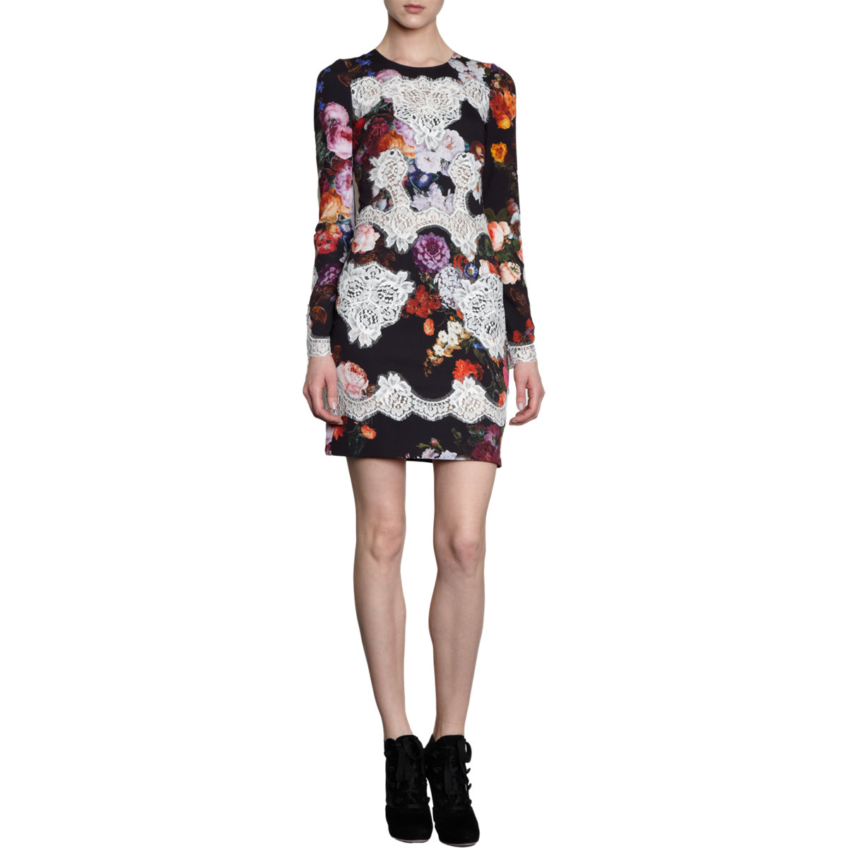 Dolce & Gabbana Lace Appliqué Mini Dress in Black (floral) | Lyst