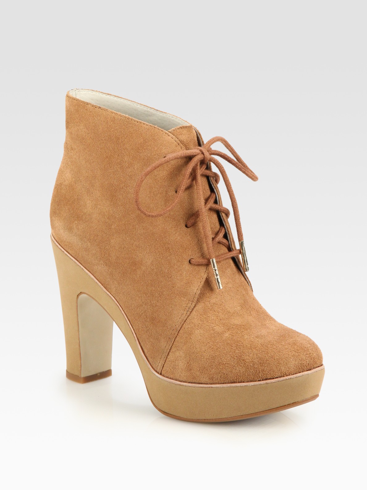 Lyst - Michael Michael Kors Rosalyn Suede Laceup Ankle Boots in Natural
