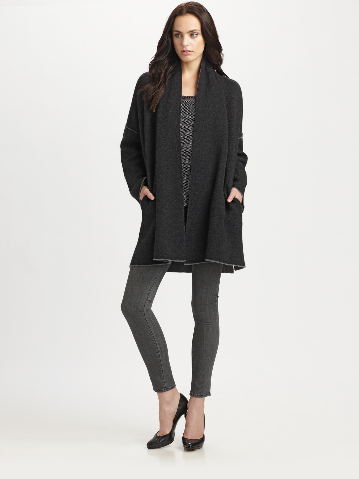 vince wool & cashmere blend tie front coat